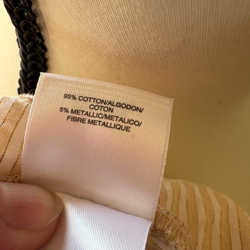 Anne Klein White Gold Stripe Textured Button Front Popover Blouse - Medium - Picture 4 of 7